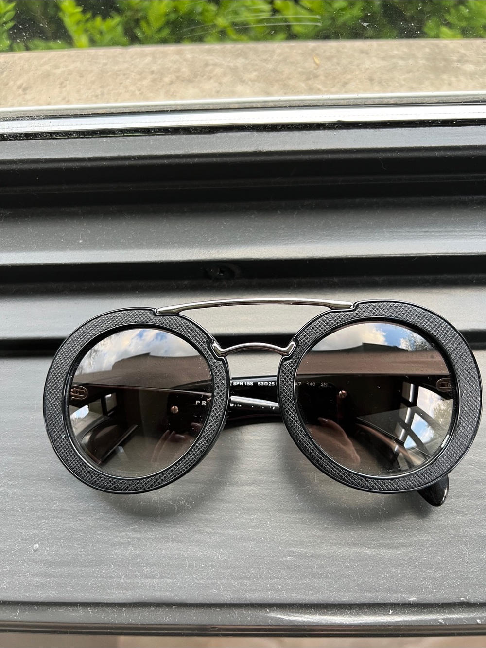 Prada Black Textured Logo Triangle Sunglasses